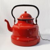 Vintage red enamelled metal kettle