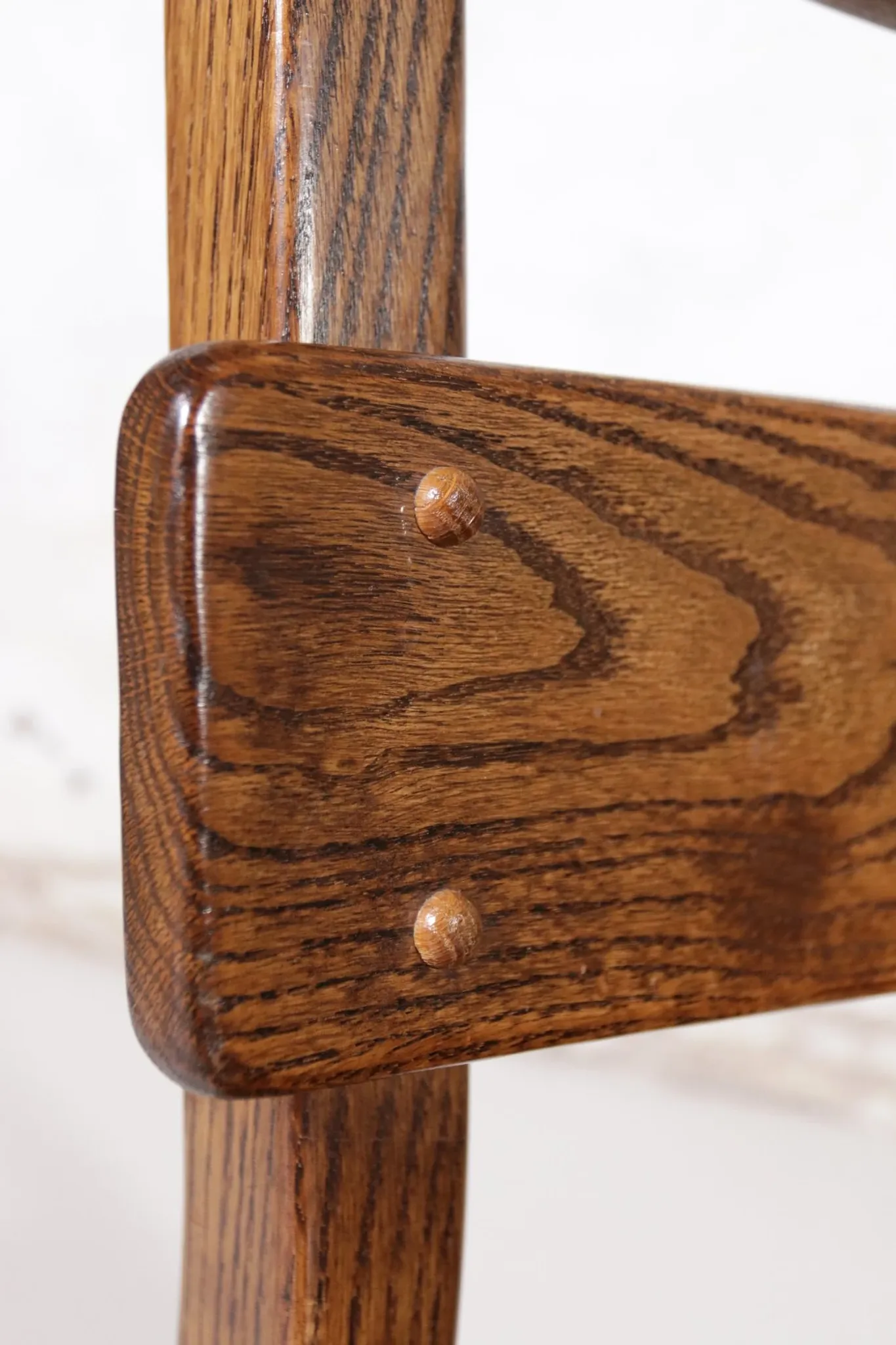 Set of 4 brutalist oak ladderback dining chairs – Netherlands, 1970s
