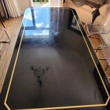 Large Lacquer and Brass Table by JC Mahey