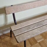 Vintage wooden and metal nursery school bench, 2 m