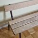 Vintage wooden and metal kindergarten bench, 2 m