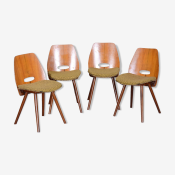 Set of four mid-century walnut chairs by Frantisek Jirak, Tatra Nabytok, Czechia, 1950s