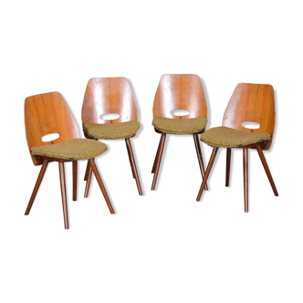 Set of four mid-century walnut chairs by Frantisek Jirak, Tatra Nabytok, Czechia, 1950s