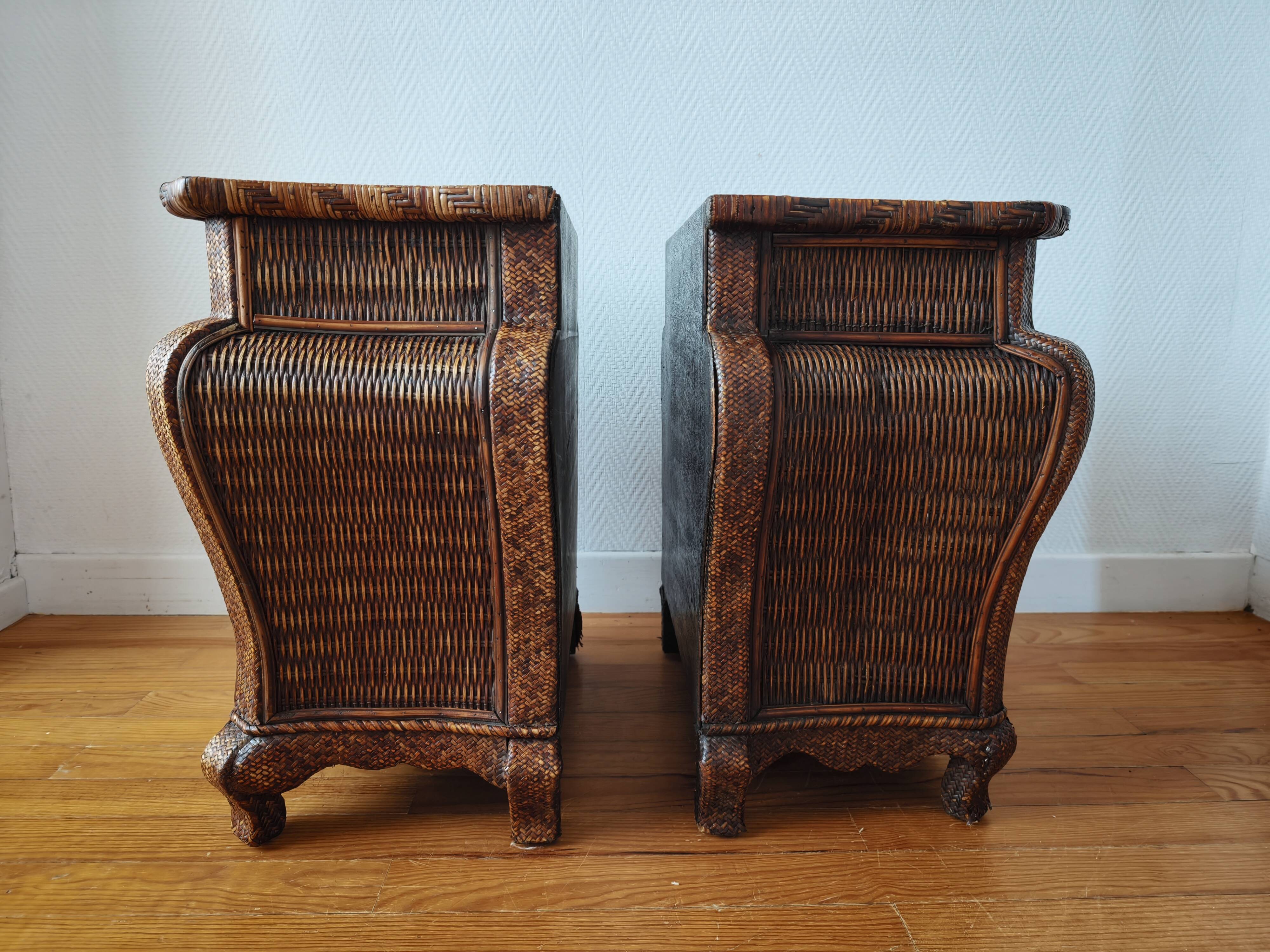 Pair of curved wicker bedside tables