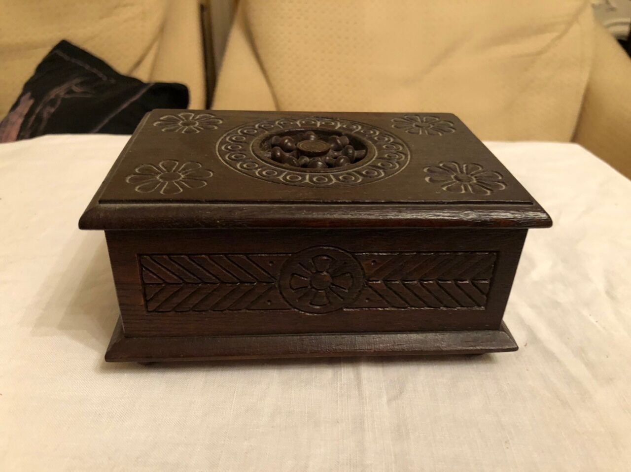 Dark wood open box
