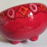 Vase tripode céramique à l'émail rouge vif vintage