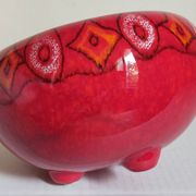 Vase tripode céramique à l'émail rouge vif vintage