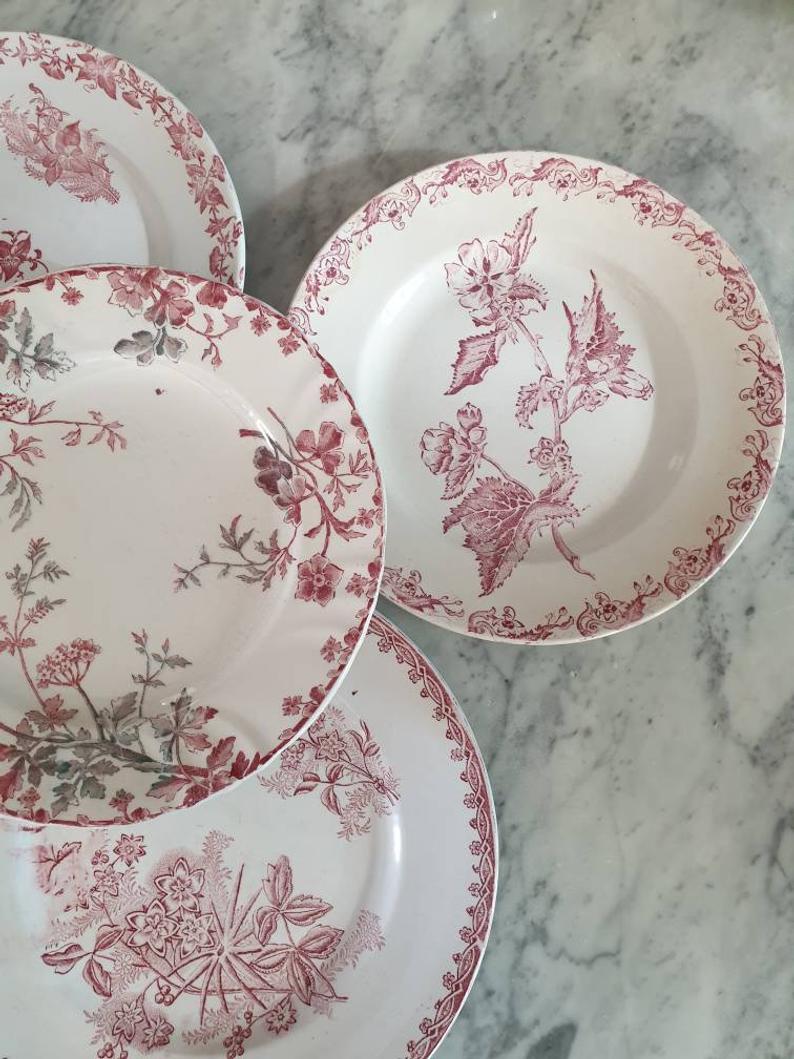 Mismatched flat plates pink iron land lot X5 old French manufacture various