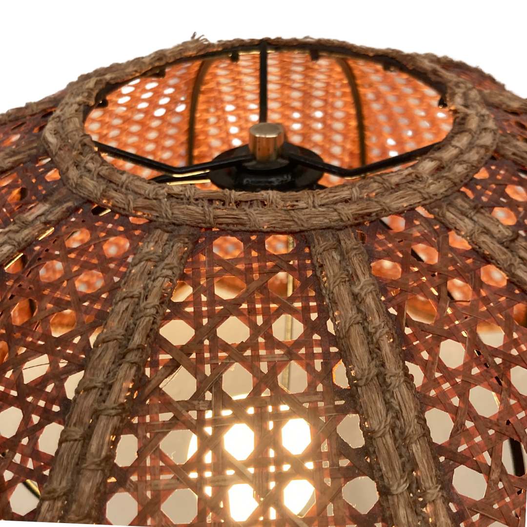 Lampe de table d’abat-jour de champignon en fausse toile de bambou, années 1960