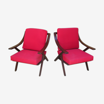 Paire de fauteuils chauffeuses  scandinaves rouge