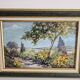 Oil painting on Isorel - Mediterranean landscape with Mimosa, signed Greuillet.