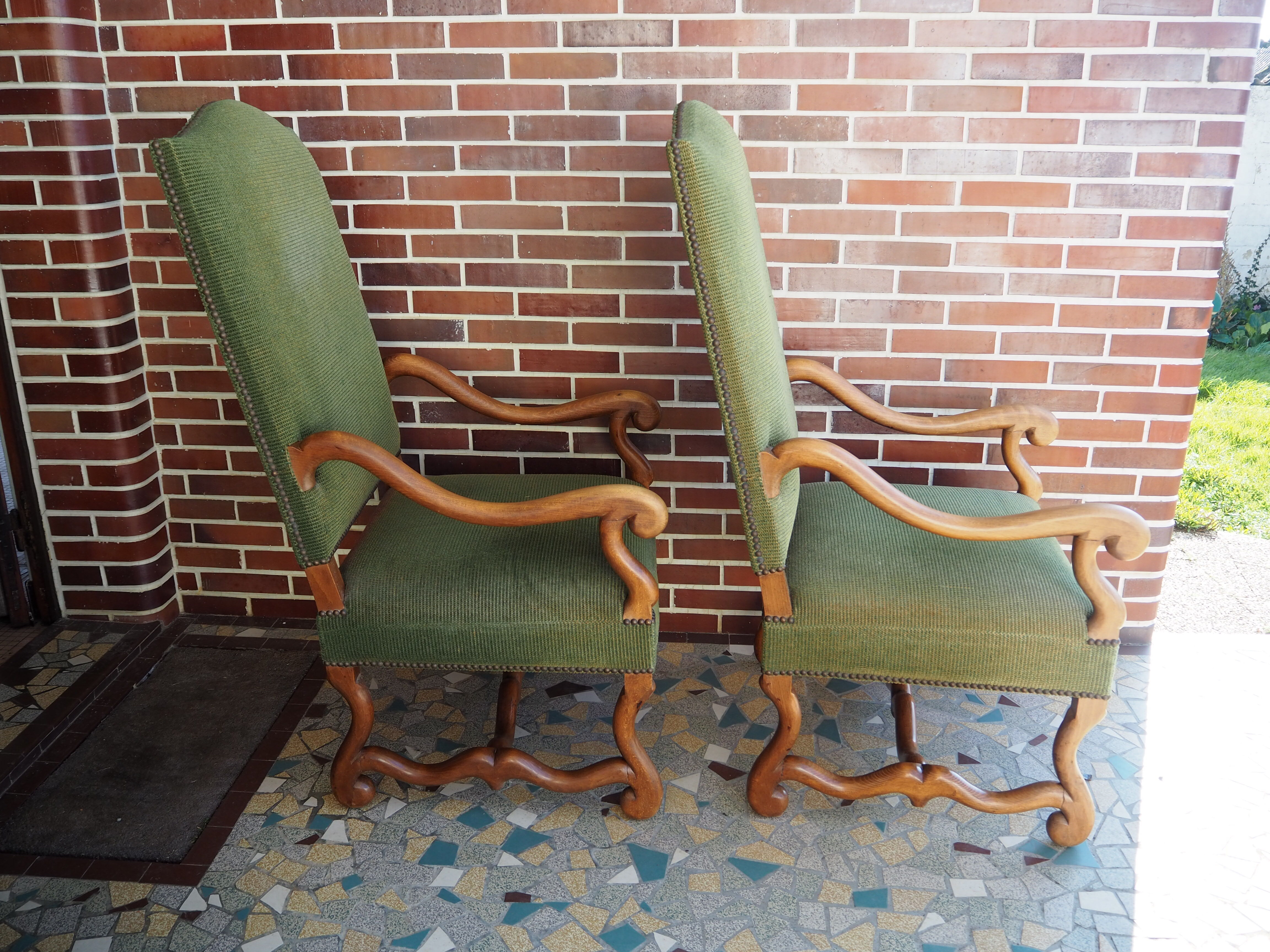 A pair of Louis XIII-style sheep bones armchairs