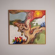 Peinture abstraite d'une figure au soleil