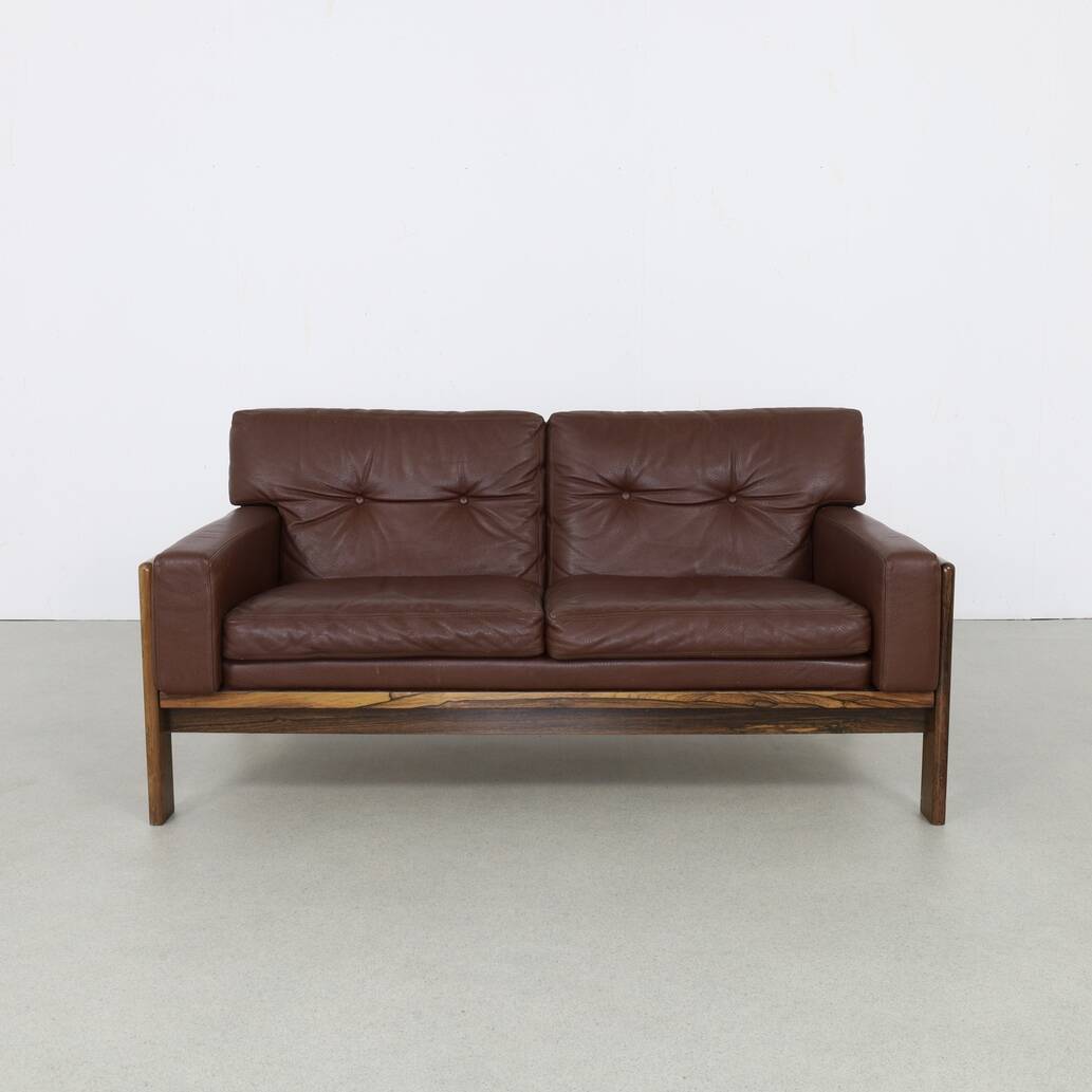 Danish Sofa in Leather and Rosewood by H. W. Klein for Bramin, 1970s