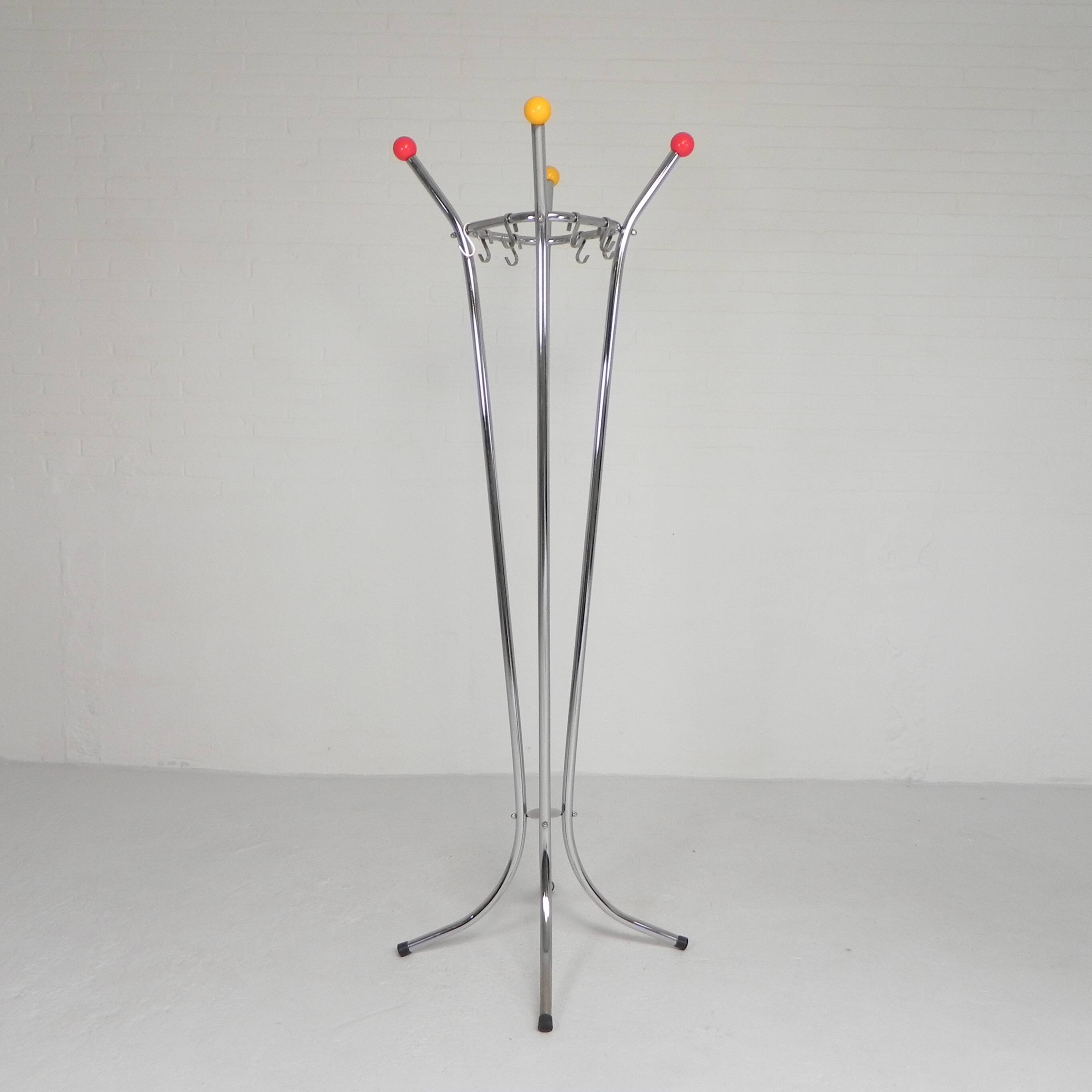 Rare chrome coat rack with colored balls, 1950s
