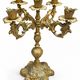 Italian candelabrum with five lights in gilded metal, rococo decoration and fe
