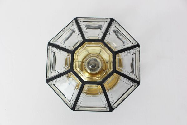 Plafonnier en fer et verre transparent par Limburg, Allemagne, années 1960