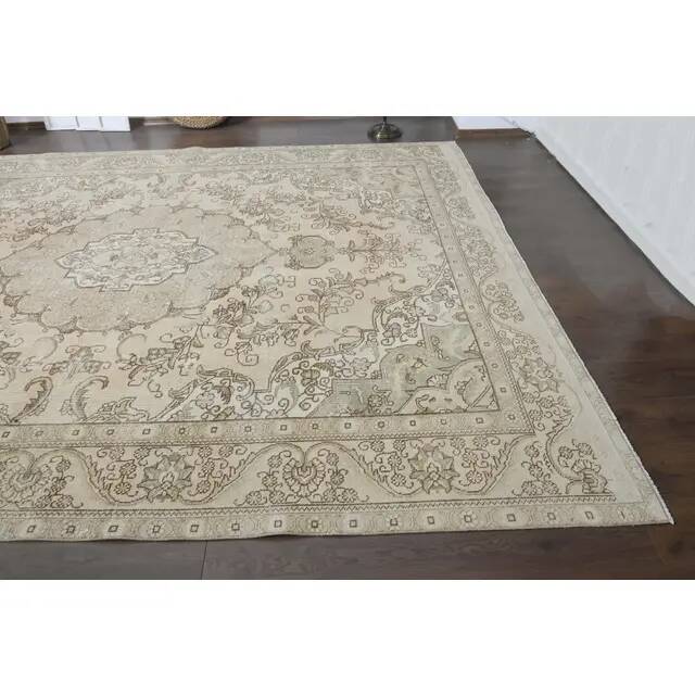 1970s Vintage Persian Handmade Wool Cotton Orange Area Rug 290x372