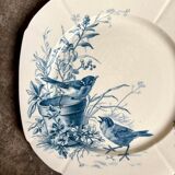 Blue ironstone plate from Gien, "Birds" service, circa 1870, no. 6.