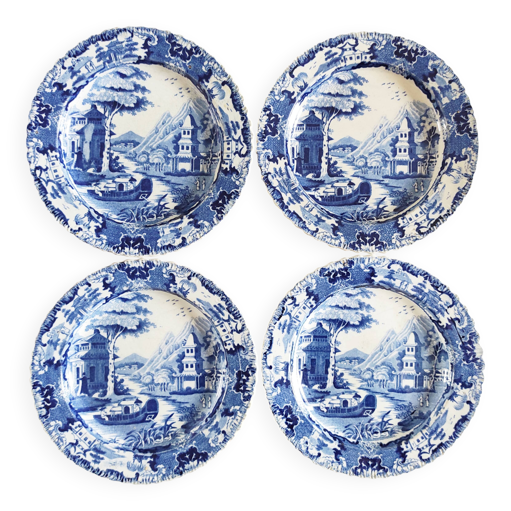 Calais earthenware 4 pagoda plates
