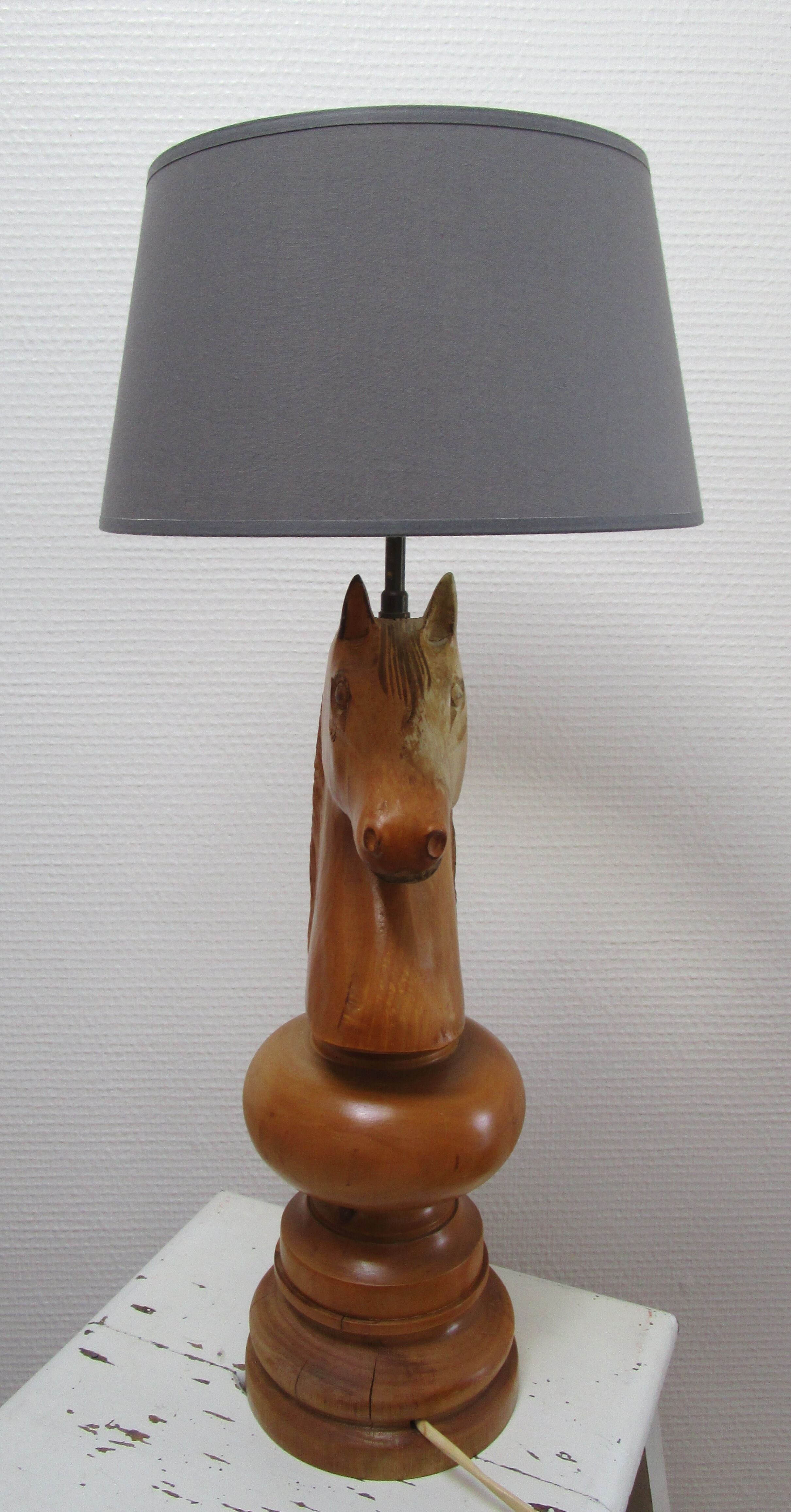 Lamp horse rider chess solid wood turned vintage