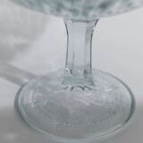 Blue pressed glass compote with pale aqua tint, 1910s Olivia Zabkowice Poland pedestal centerpiece