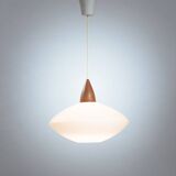 Uno & Östen Kristiansson white opaline teak pedant for Luxus, Sweden, 1950s