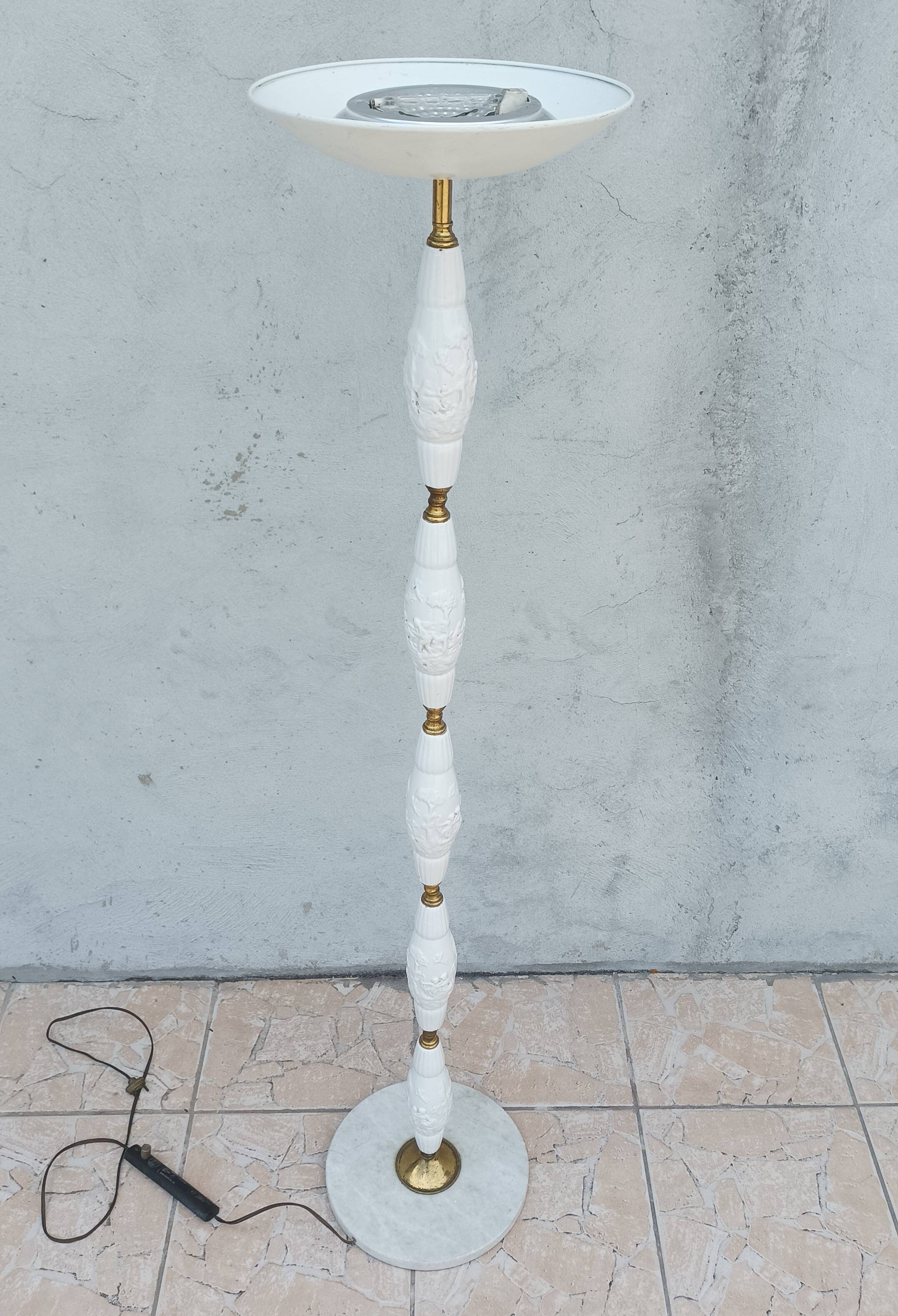 Halogen floor lamp from the 60s in marble ceramic and brass