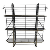 Large Black Powder-Coated Metal Industrial Baker's Rack — Three-Tier Display and Storage Unit, Brass Trim
