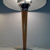 Pair of vintage 1980s wood and chrome ocean liner lamps