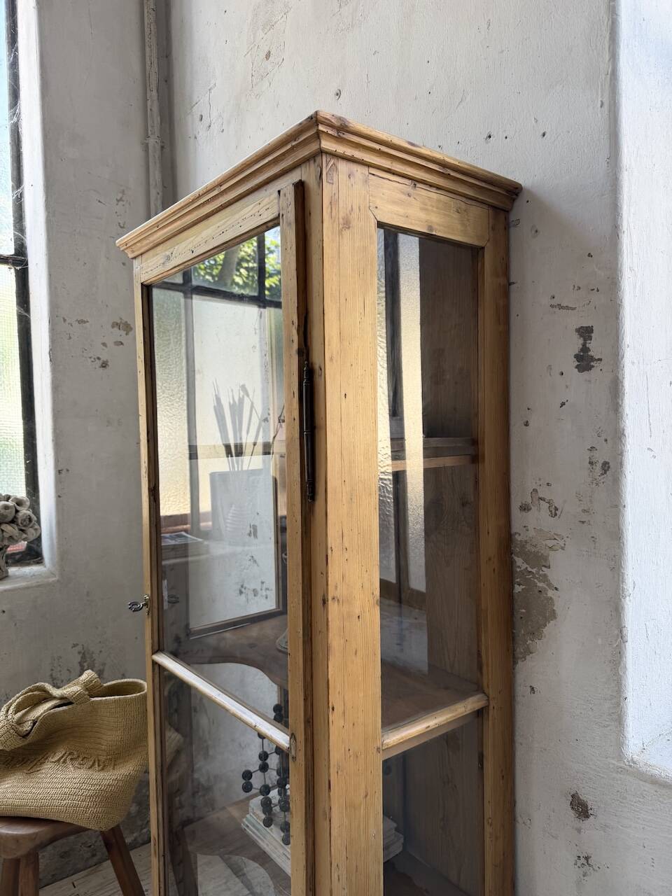 19th-century English pine display cabinet