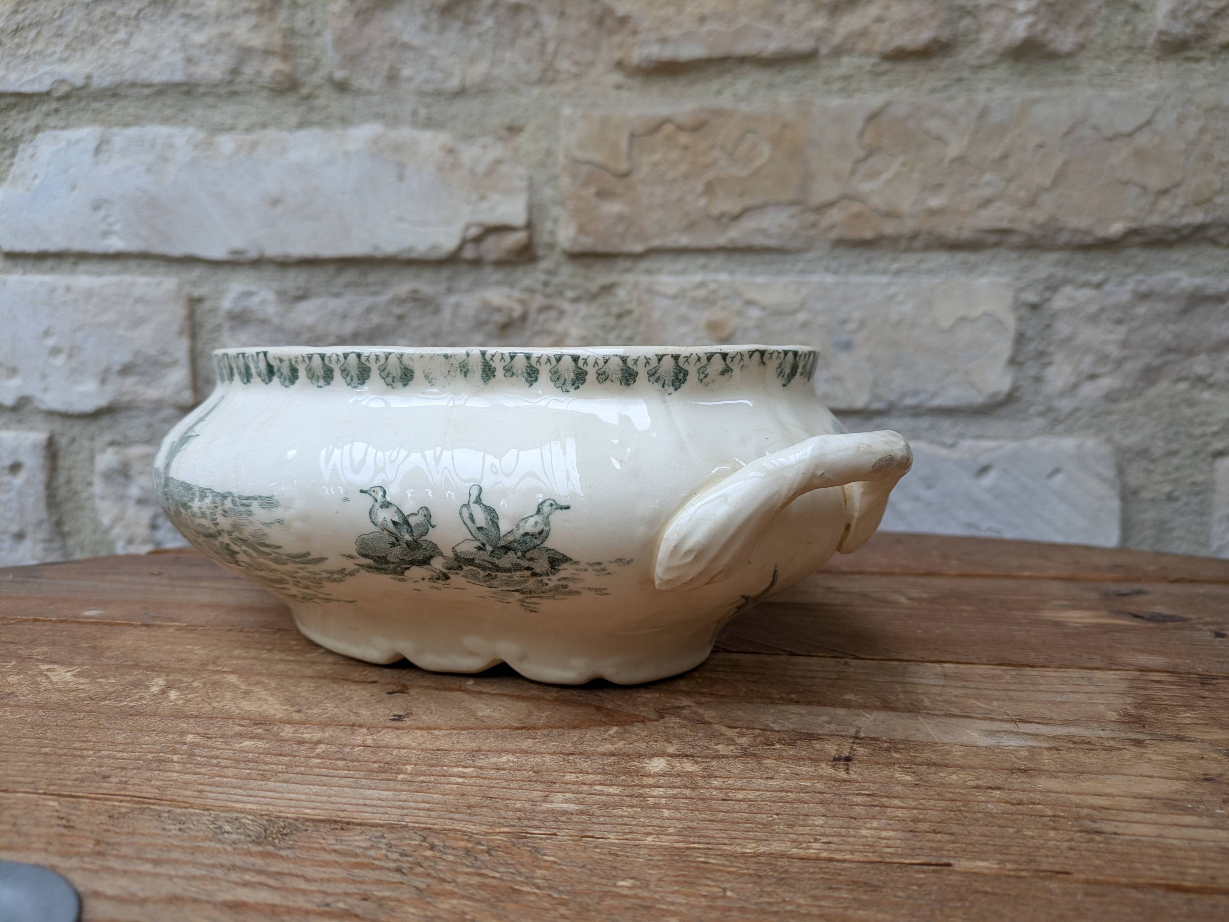 Old vegetable dish serving dish Terre de Fer Opaque porcelain from Gien Ocean model