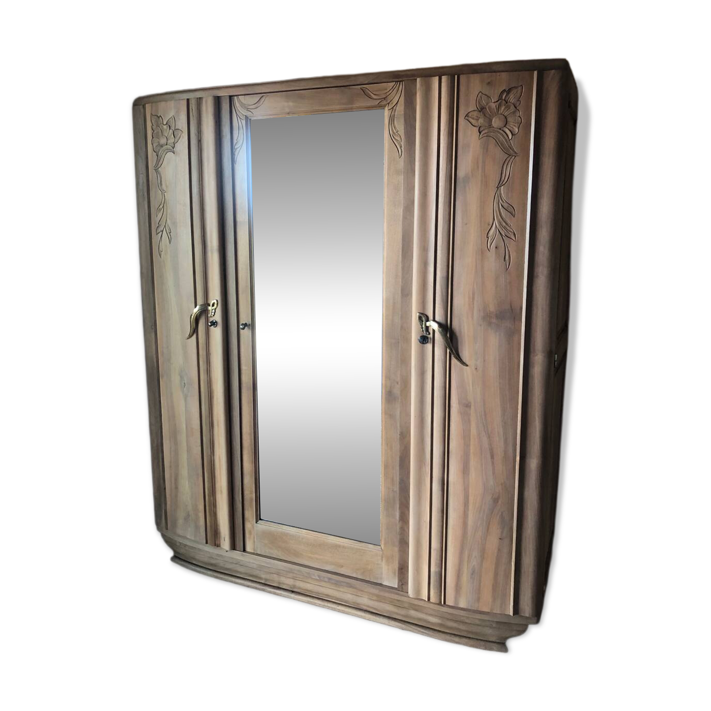 Art Deco wardrobe, solid wood and beveled mirror
