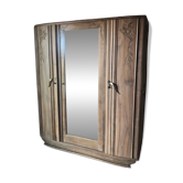 Armoire art déco, bois massif et miroir biseauté