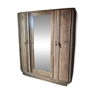 Armoire art déco, bois massif et miroir biseauté