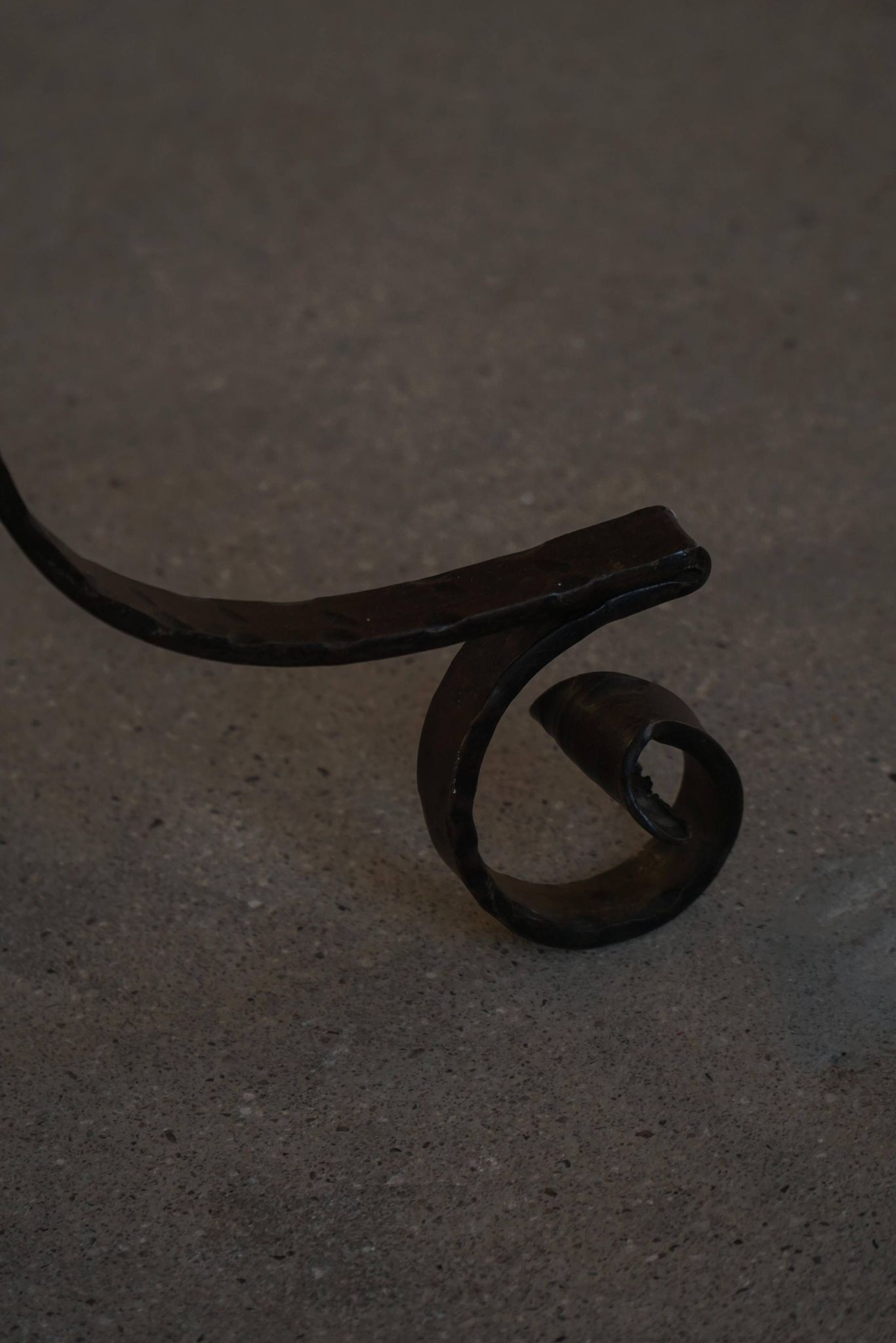 20th-century wrought iron floor lamp with swirling detail, Danish Art Deco.