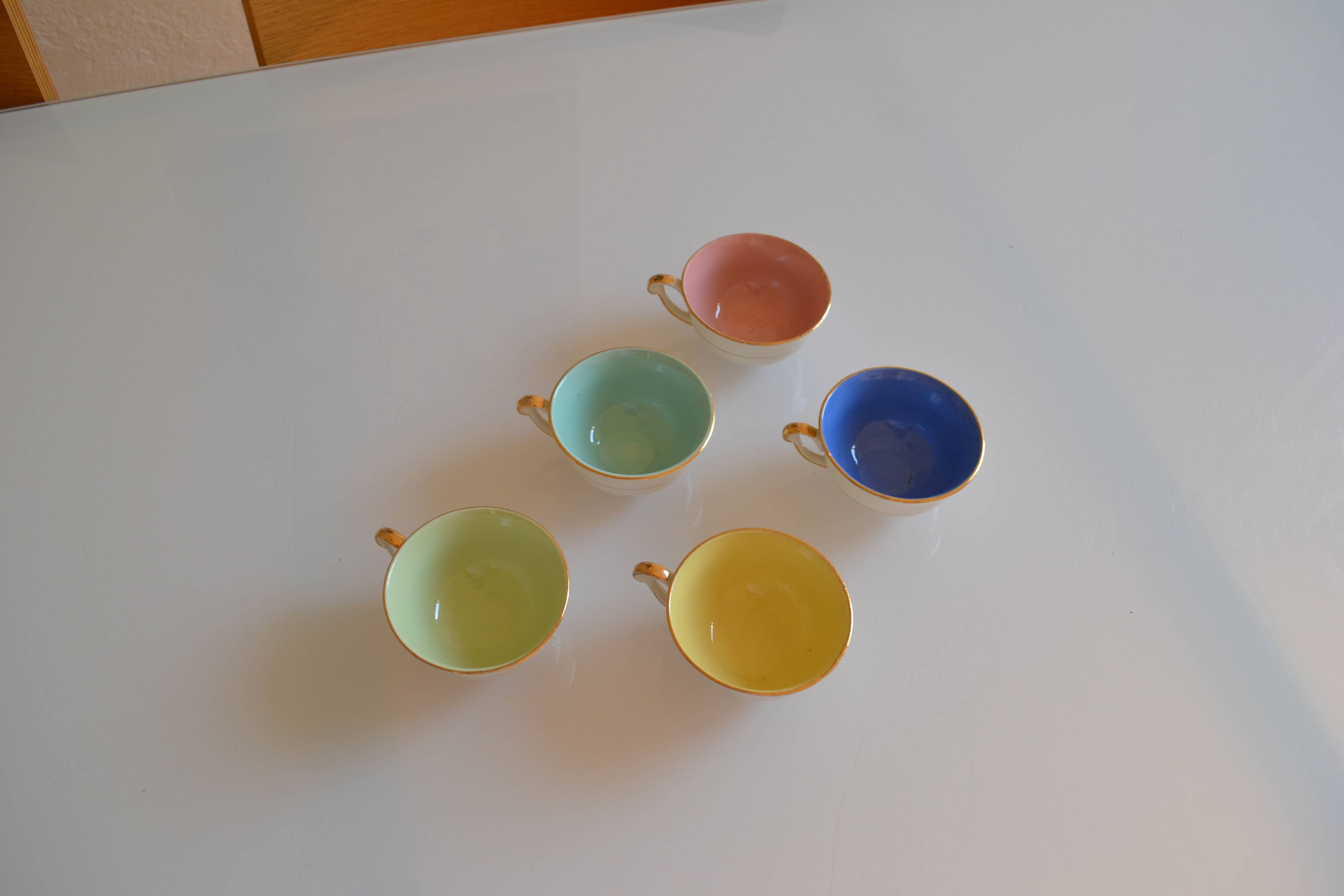 5 earthenware coffee or tea cups from saint amand france 1950