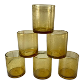 Lot de 6 verres à eau jaunes en verre bullé années 70