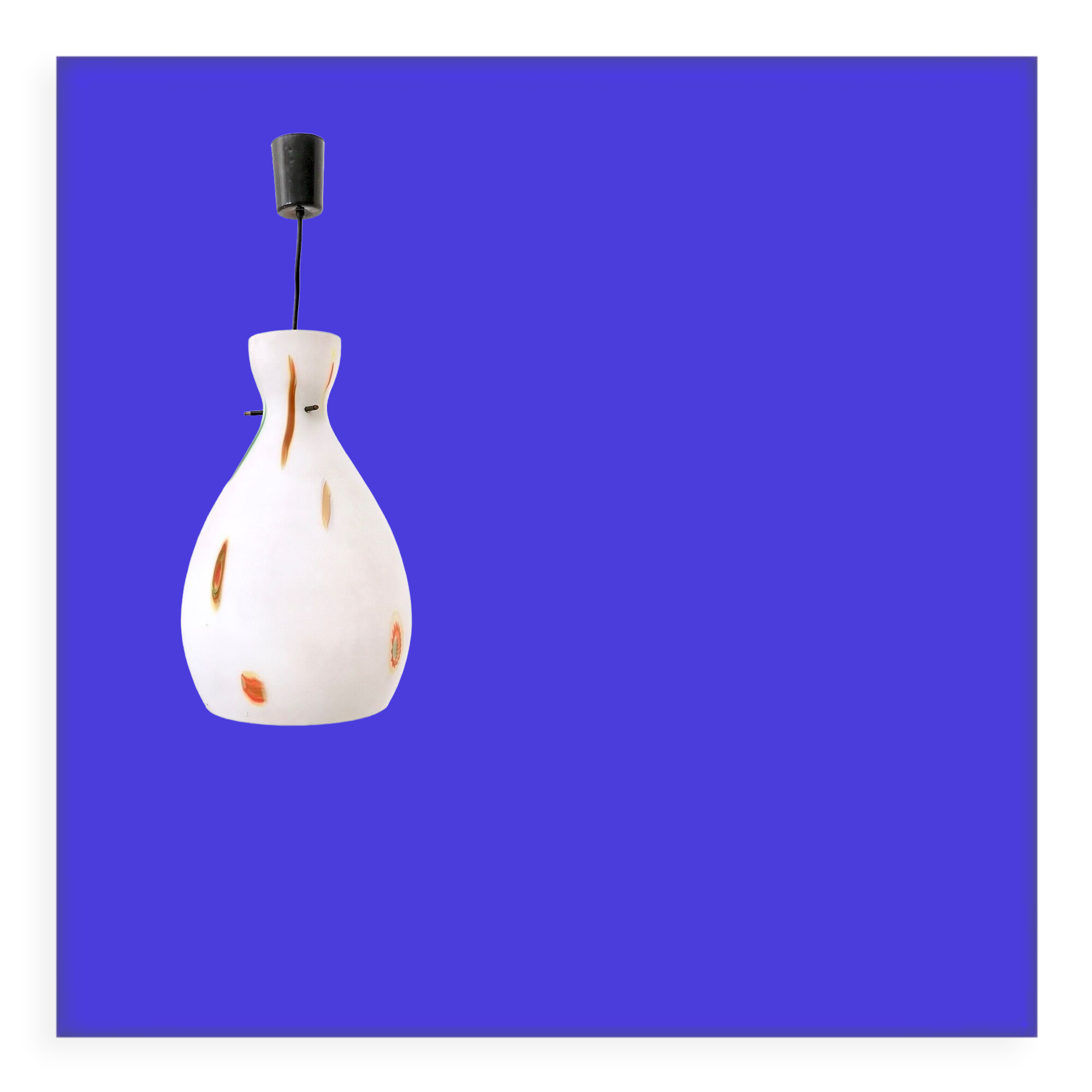 Vintage Encased and Blown Glass Pendant with Orange Murrine, Italy