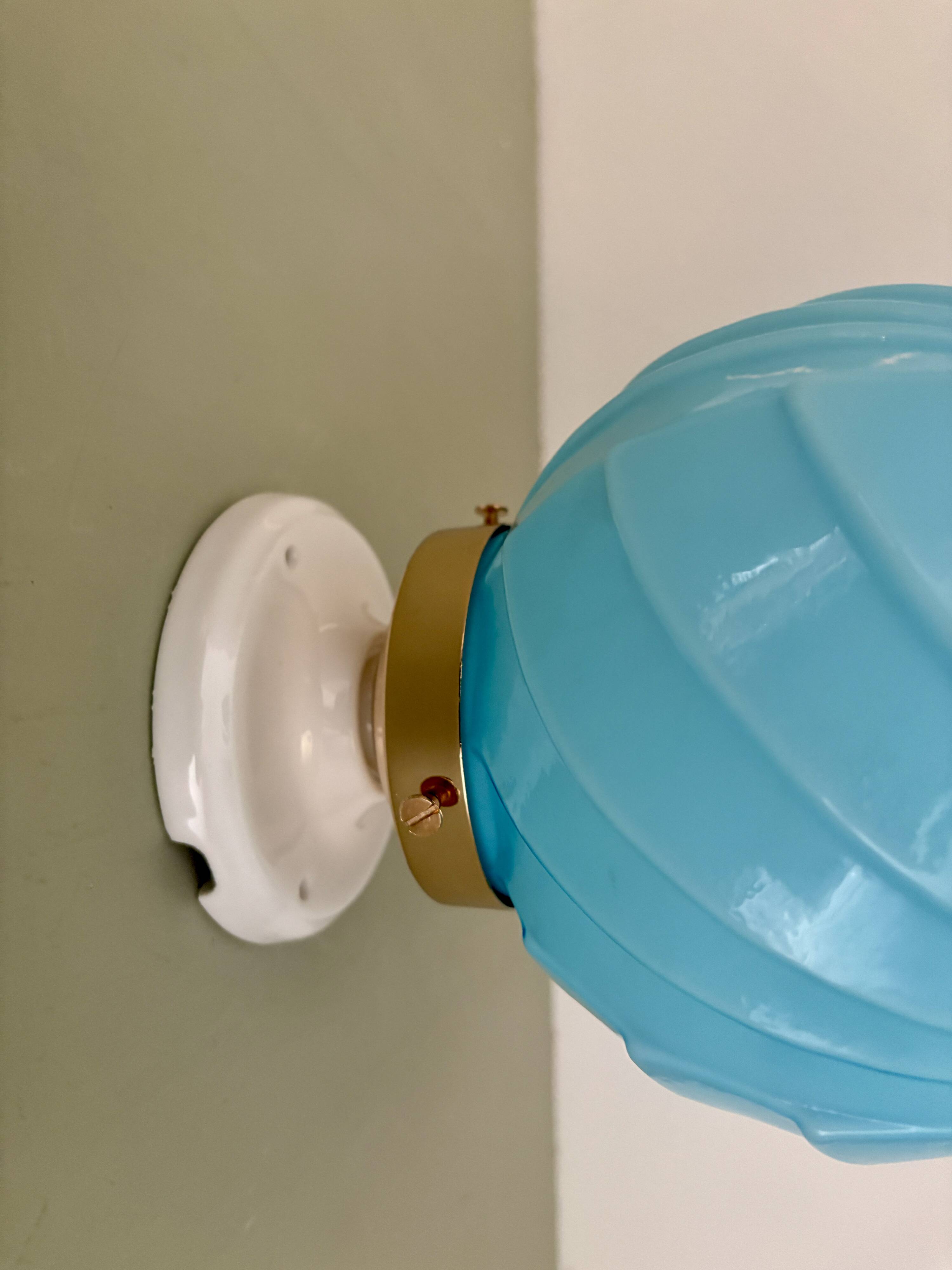 Vintage art deco globe wall lamp in blue opaline