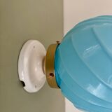 Applique globe vintage art déco en opaline bleue