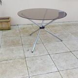 Vintage 70s table with glass and chrome legs.