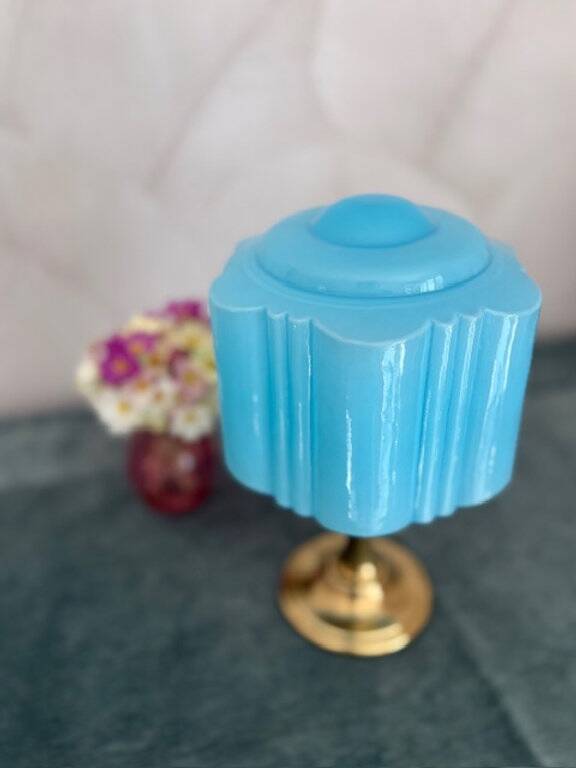 Art Deco lamp from the 1930s in turquoise opaline.