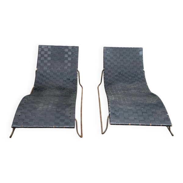 2 chaises longues de jardin en vinyle, années 60