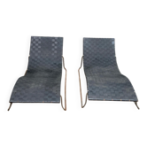 2 chaises longues de jardin en vinyle, années 60