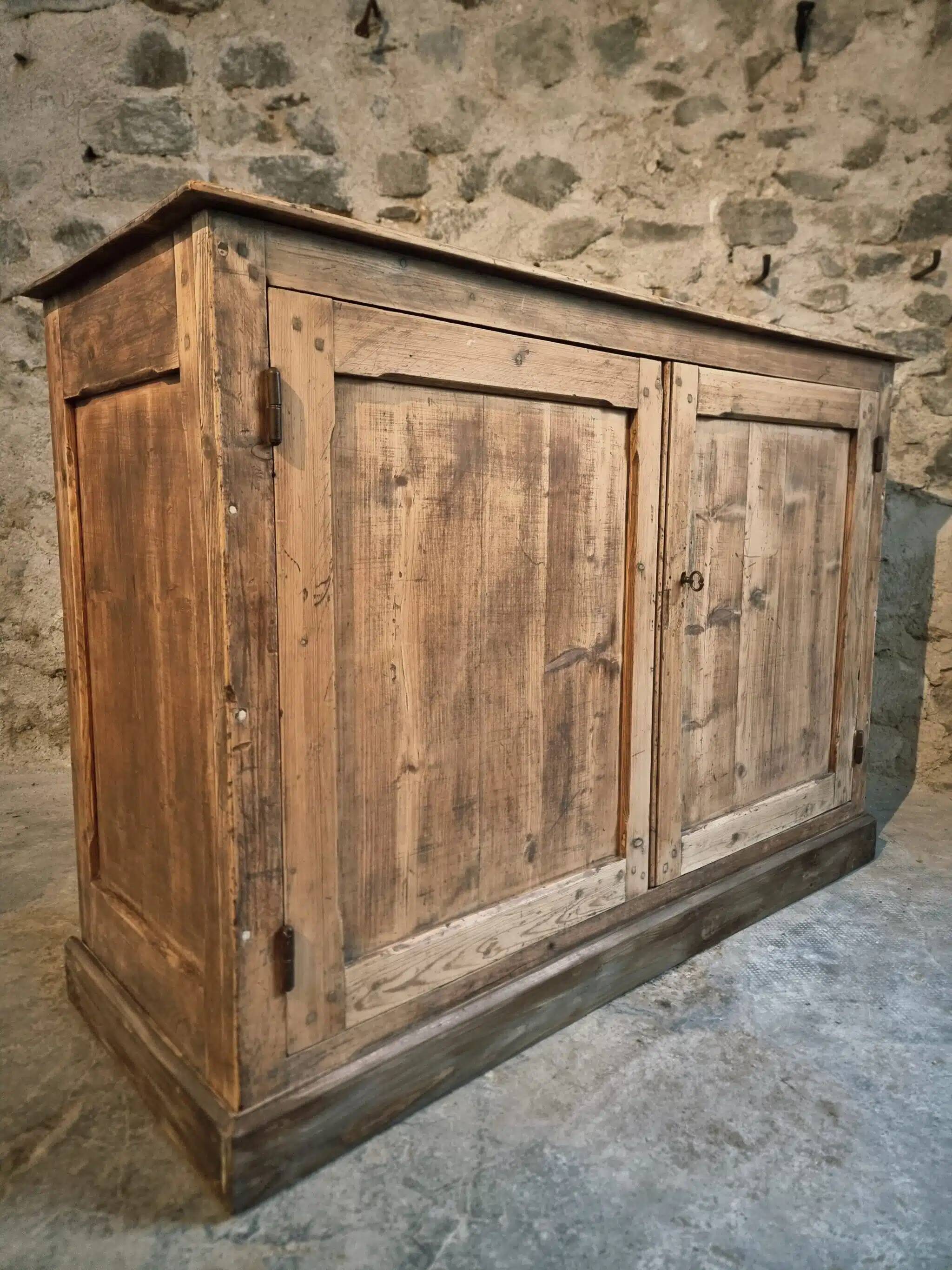 Antique French work cabinet in pine with two doors – rustic country style