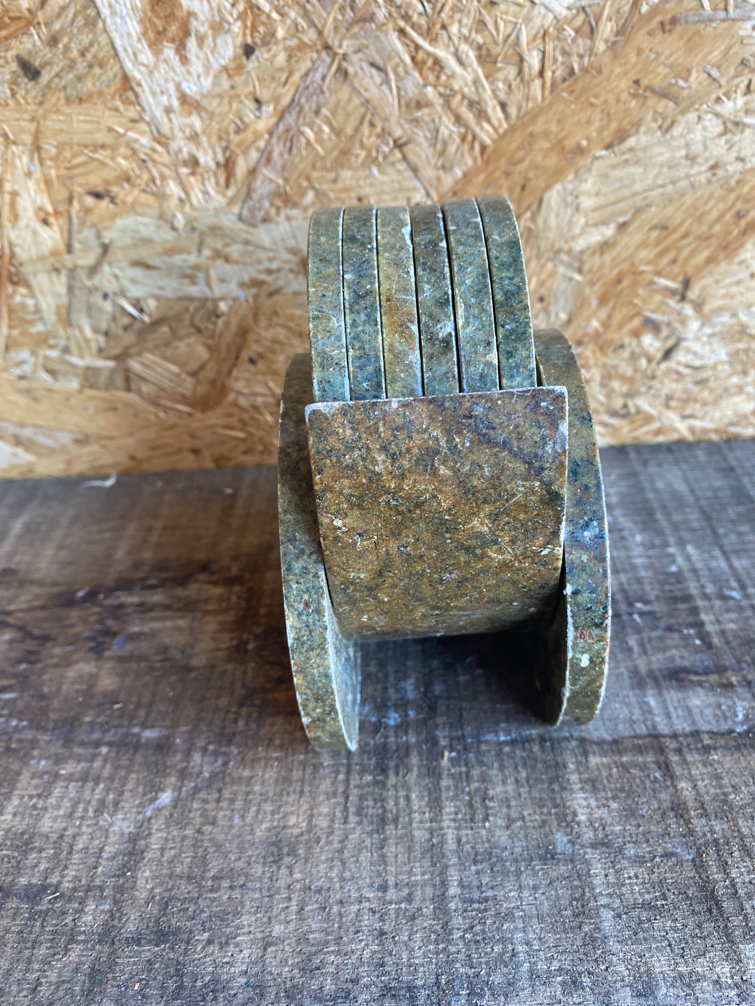 Série de 6 dessous de verre marbre vert + support vintage