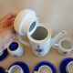 Coffee service and dessert in vintage porcelain 70s Bareuther blue décor