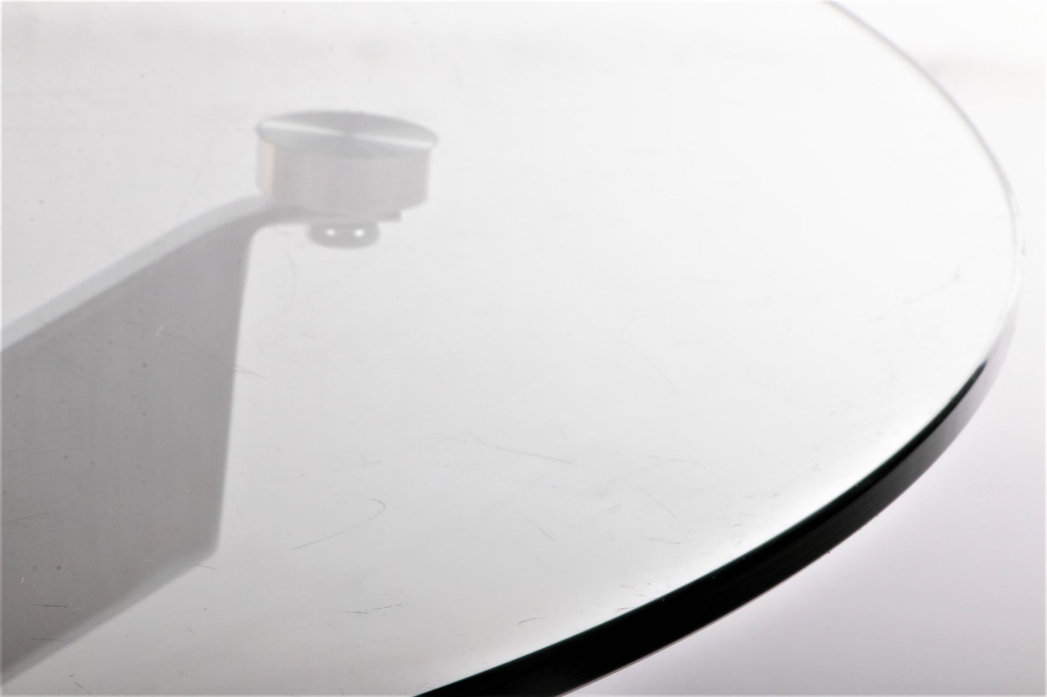 Vintage chrome coffee table with X frame and round glass top, 1980s