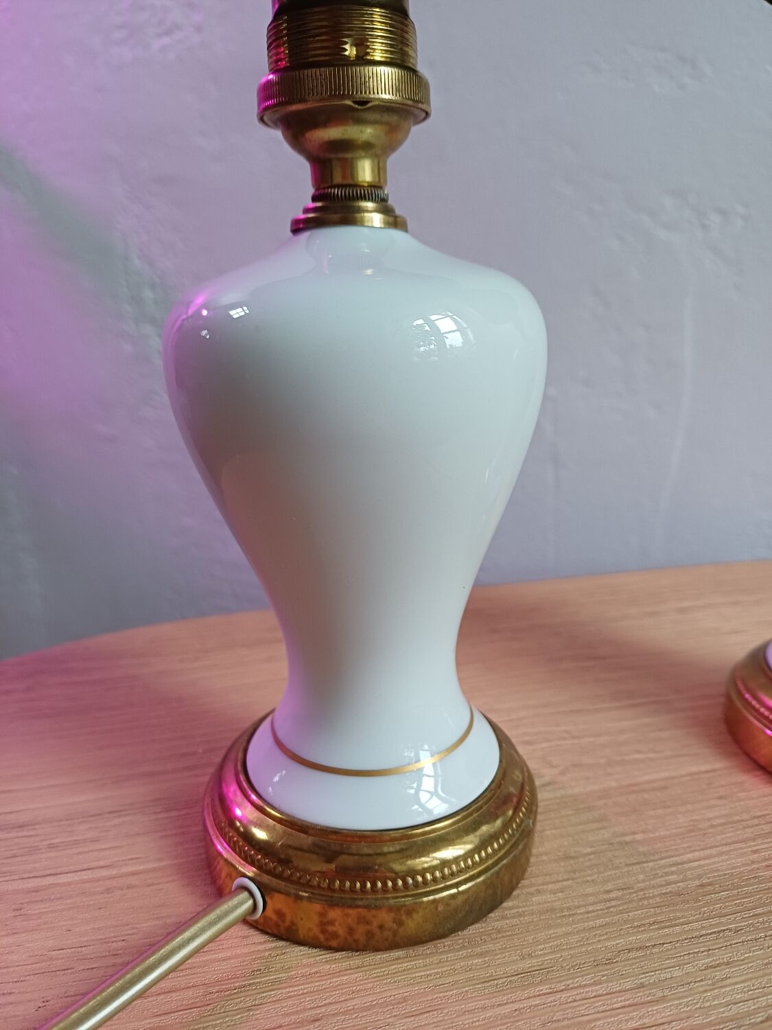 Pair of mid-century porcelain brass bedside lamps, 50s/60s